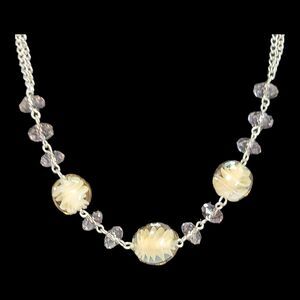 Silver Tone Crystal And Art Glass‎ Beaded Choker Collar Necklace 14"-17"